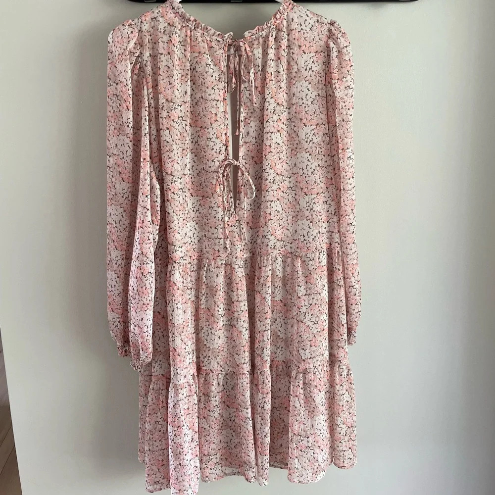 H&M Pink Floral Flowy Balloon Sleeve Boho Dress - Size Medium - Picture 9 of 12